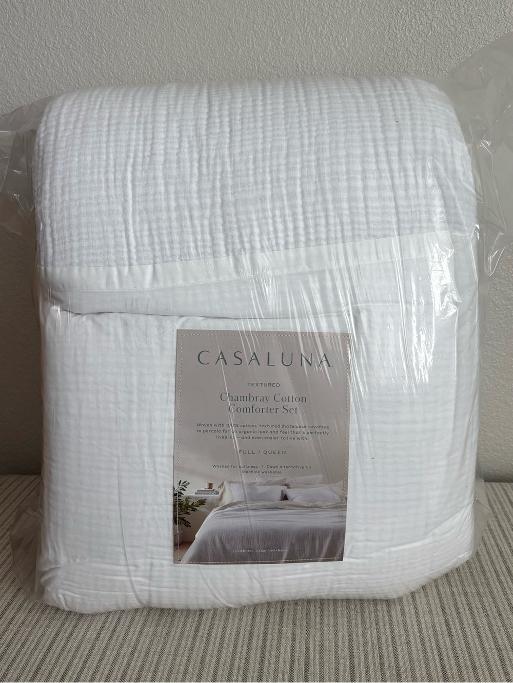 NWT Full/Queen Textured Chambray Comforter & Sham Set White - Casaluna
